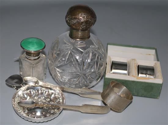 Enamel topped scent bottle & mixed silver